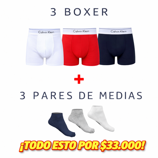 Combo 3 Boxers + 3 Pares de Medias